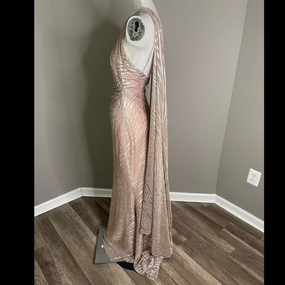 NWT Talbot Runhof long-sleeve draped maxi dress Size 4 $2750 - Picture 9 of 13